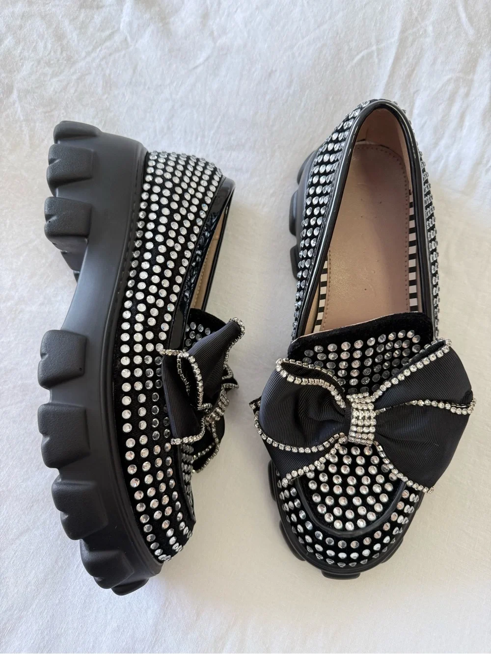 Betsey Johnson | Women’s 10 | Black Vincent Chunky Platform Loafers Rhinestone